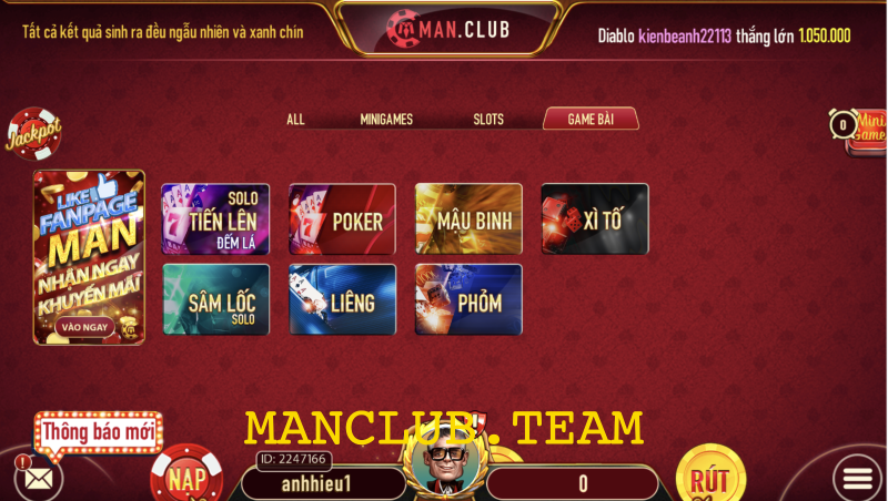 Kho game bài casino Manclub 